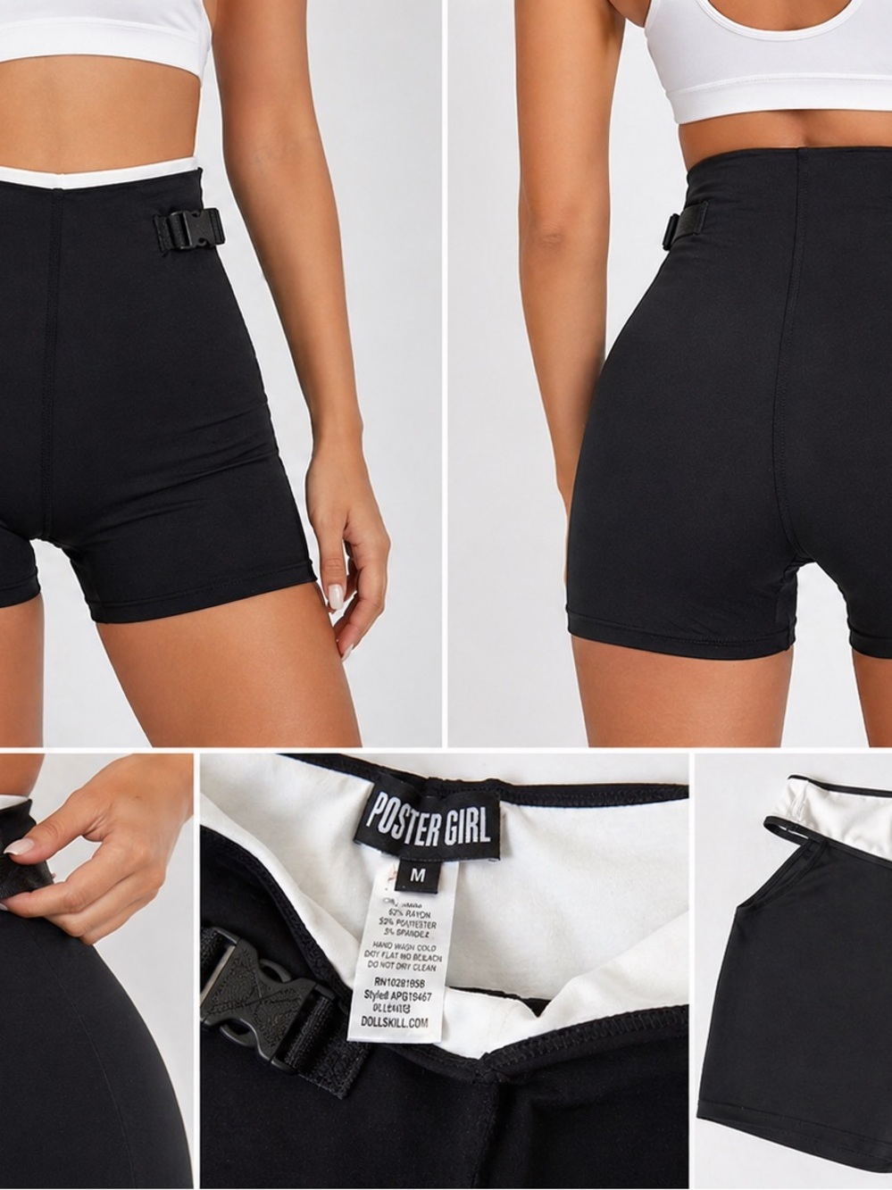 POSTER GIRL Black High-Waist Buckle Bike Shorts